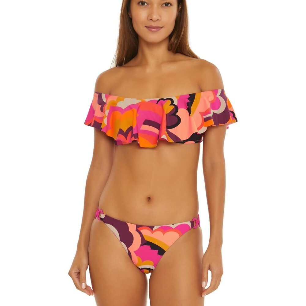 NWT Trina Turk FAN FAIRE OFF THE SHOULDER RUFFLE BANDEAU TOP+ RING HIPSTE BOTTOM